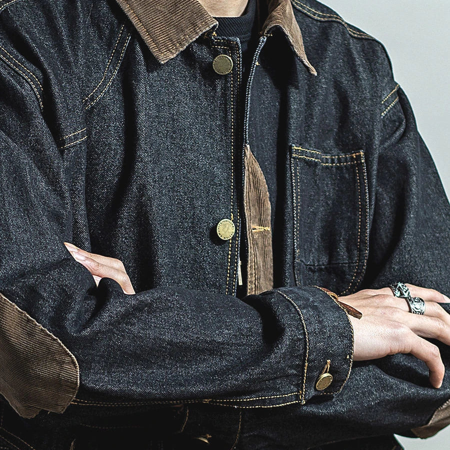 sanyamk Vintage Denim Jackets Men Retro Cargo Jacket Coats Outerwear Coat for Men Distressed Streetwear Japanese Patchwork