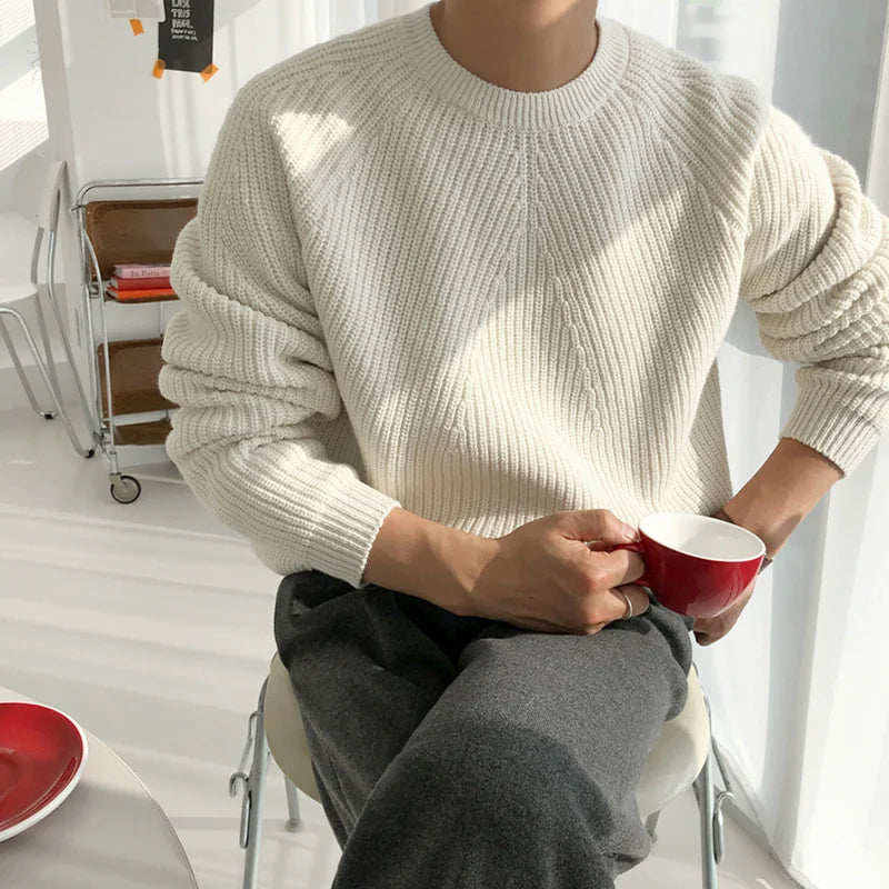Bonsir - men's / wear classic round collar Sweater Korean fashion loose kintted tops for male autumn winter new warm clothes 2Y4243