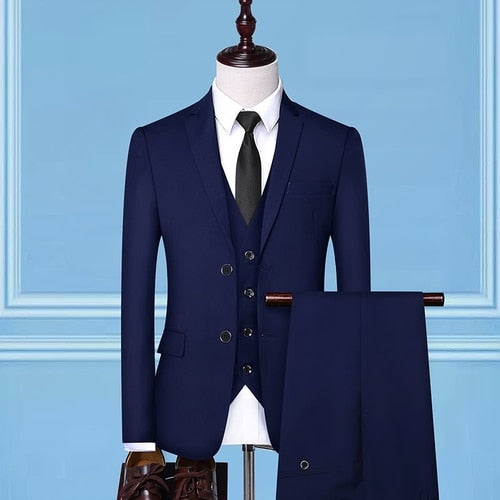 sanyamk Formal Business Wedding 3 Pieces Suit Set / Male Blazers Jacket Pants Vest Trousers Dress Waistcoat