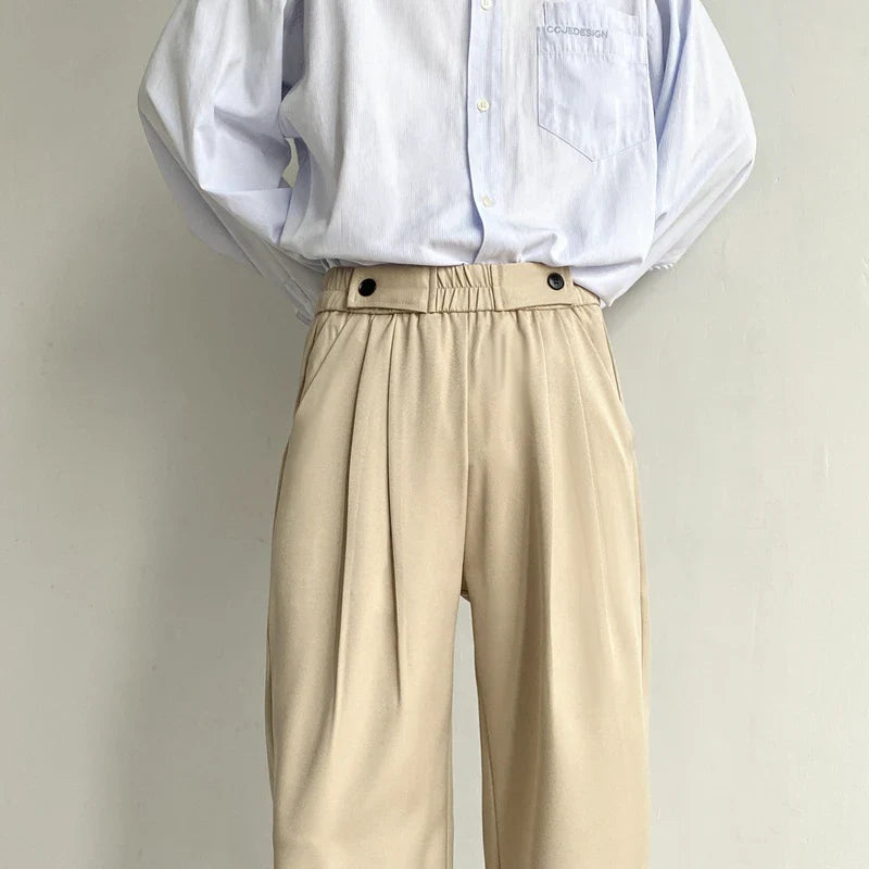 sanyamk - Khaki Black Suit Pants Men Fashion Social Mens Dress Pants Korean Loose Wide Leg Pants Mens Straight Casual Trousers M-2XL