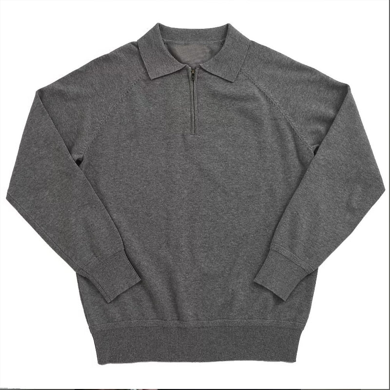 sanyamk 2YK Vintage Solid Zip Sweaters Autumn Streetwear New Long Sleeve Business Polos Solid Jumper Men Knit Pullover Clothing