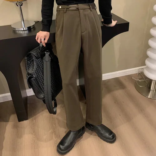 Bonsir Winter Thickened Warm Woolen Casual Trousers Men's Loose Straight Trousers Solid Color Vintage Autumn Winter Men's Pants