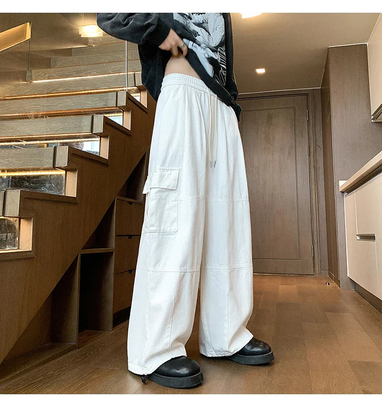 BONSIR - Multi-Pocket Washed Cargo Pants Men Women Y2K Vintage Streetwear Loose Oversized Straight Wide-Leg Jeans Dark Green/Purple