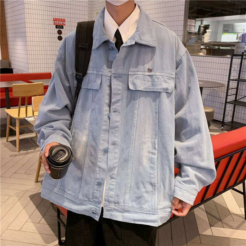sanyamk Autumn Denim Jacket Men Fashion 5 Color Vintage Denim Jackets Mens Japanese Streetwear Hip Hop Loose Bomber Jacket Men S-3XL