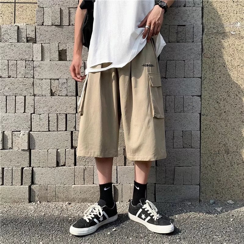 Bonsir Men Harajuku Cargo Pants New Mens Summer Sports Joggers Pants Male Streetwear Big Pockets Sweatpants Fashions Black/Khaki