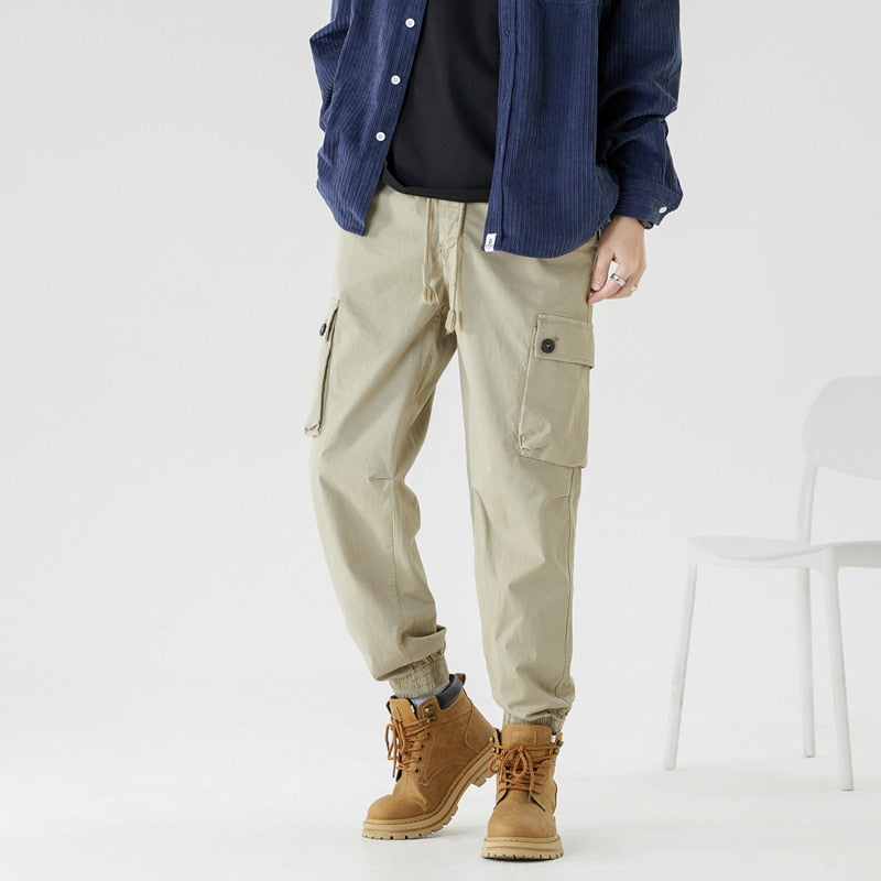 Bonsir Vintage Classic Cargo Pants for Men Black Khaki Green Brown Trousers Male Casual Japanese Streetwear Summer Large Size