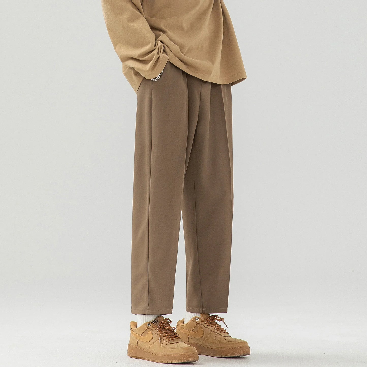 sanyamk - Solid Color Suit Pants Men Fashion Society Mens Dress Pants Korean Loose Straight Wide Leg Pants Mens Office Formal Trousers