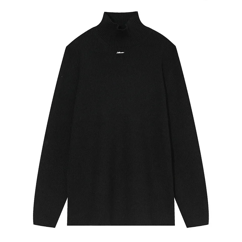 Bonsir - Wear Men's Autumn Winter New Turtleneck Sweater Korean Tide Simple Metal Accessories Design Knitted Pullover Tops 2Y2424