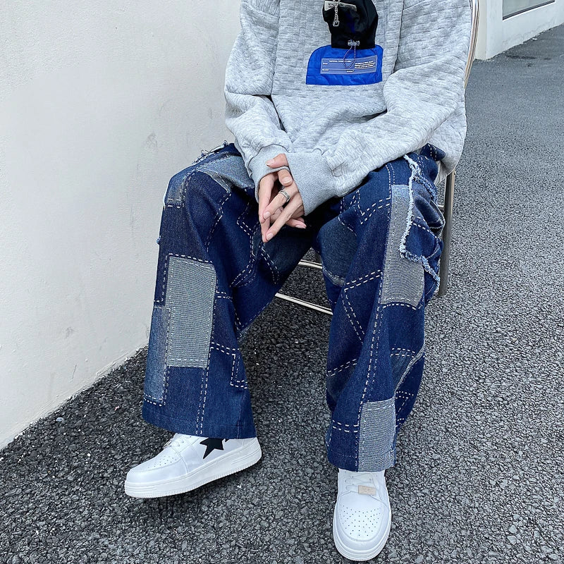sanyamk Korean Fashion Loose Wide-leg Jeans Men‘s Hip Hop Trousers Harem Straight Pants Cargo Denim Jeans Street Baggy Casual Trousers
