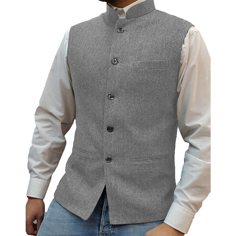 sanyamk Casual Sleeveless Single Breasted Vest Blazers Mens Vintage Solid Stand Collar Suit Cardigan Men Autumn Formal Fashion Outerwear