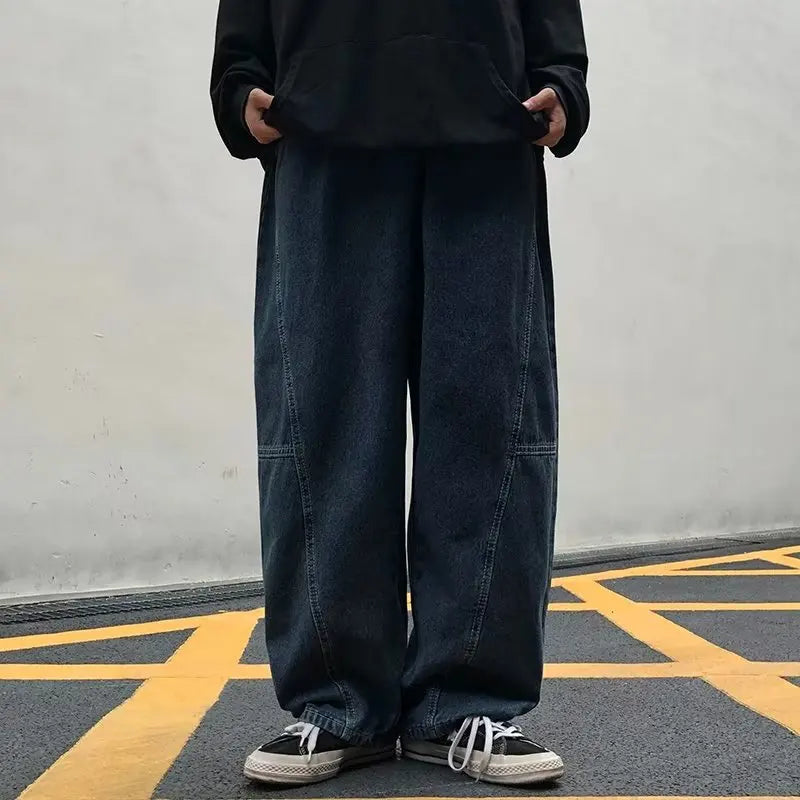 sanyamk New Streetwear Patchwork Jeans Cargo Pants Loose Plus Size Wide Leg Pants Harajuku Casual Denim Pants Men Clothing Y2K