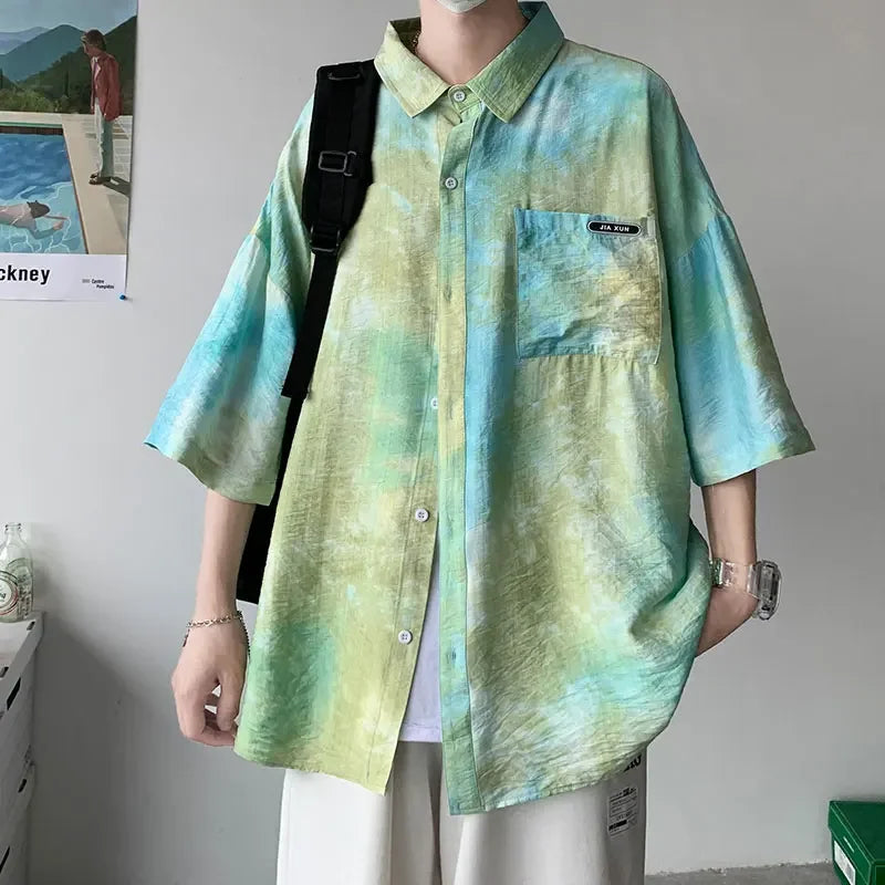 sanyamk - Summer Casual Mens Luxury Short Sleeve Loose Shirts Streetwear Trendy Style Vintage Male Blouses