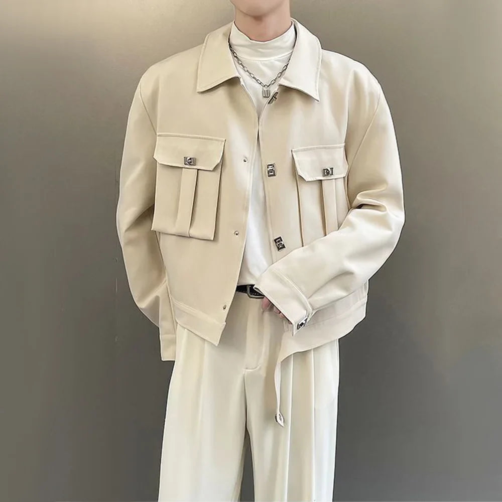 sanyamk Mens Y2k Metal Decoration Casual Workwear Style Jacket Daily Personality Japanese Youth Trend Jacket Men'S Clothing 2024 New