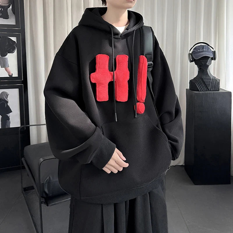 sanyamk - American Style Men's Hoodies Three-dimensional Letter Hooded Drawstring Contrast Color Pullovr Male Sweatshirts New 9C8035
