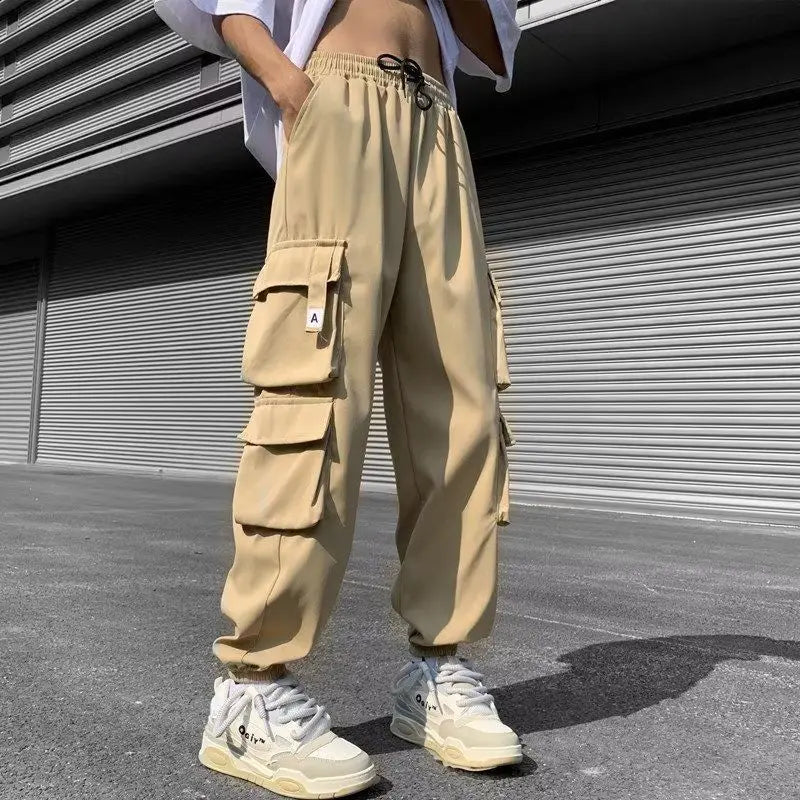 BONSIR - Temperament Versatile Casual Men's Clothing Autumn and Winter New Splice Pockets Drawstring Oversize Commuting Cargo Pants