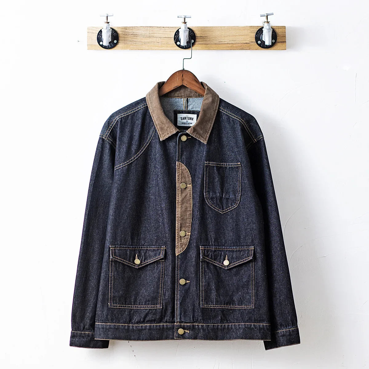 sanyamk Vintage Denim Jackets Men Retro Cargo Jacket Coats Outerwear Coat for Men Distressed Streetwear Japanese Patchwork