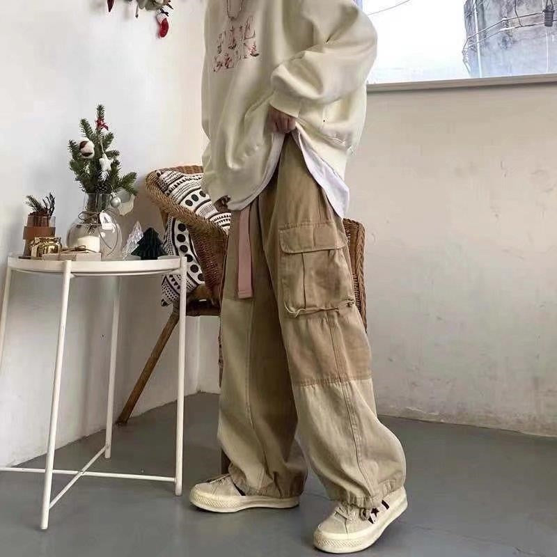 Bonsir Baggy Black Cargo Pants for Men Khaki Cargo Trousers Male Vintage Loose Casual Autumn Japanese Streetwear Hip Hop Retro