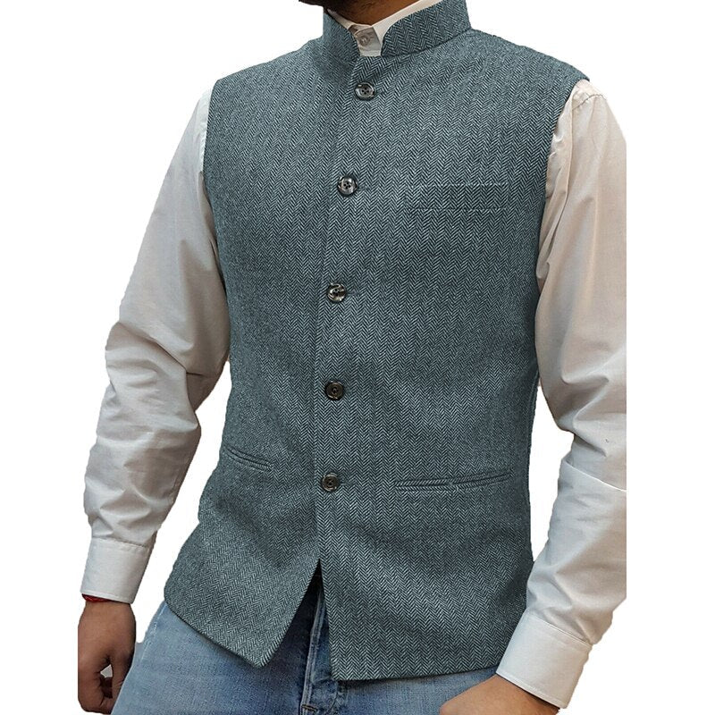 sanyamk Casual Sleeveless Single Breasted Vest Blazers Mens Vintage Solid Stand Collar Suit Cardigan Men Autumn Formal Fashion Outerwear