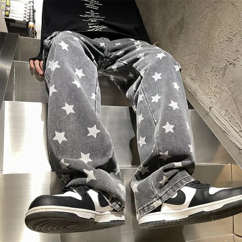 Bonsir American Washed Street Hip Hop Men's Jeans Vintage Star Big Pocket Loose Straight Black Workwear Jeans Brand Men's Pants