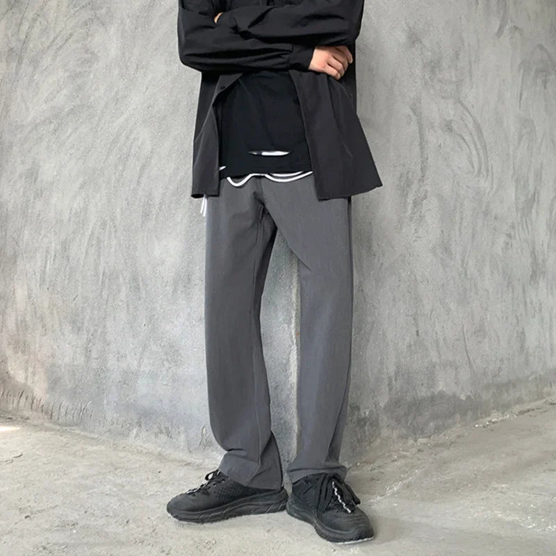 sanyamk - Back Men's Zipper Design Suit Pants New Casual Elastic Waist Straight Trousers Streetwear Niche Design Pants 2A0748