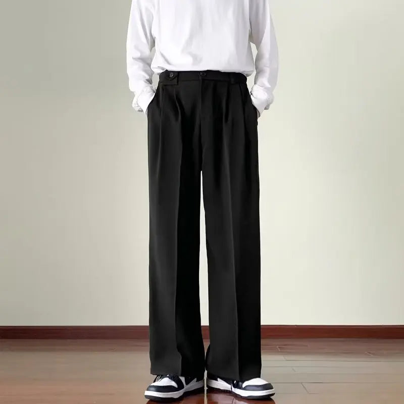 sanyamk Brown Black Suit Pants Men Fashion Social Mens Dress Pants Korean Loose Straight Wide Leg Pants Mens Office Formal Trousers