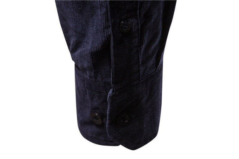 Bonsir Men's Shirt Cotton Lapel Casual Spring Autumn Corduroy Shirts for Men Slim Solid Color Shirts Long Sleeve Tops EU Size