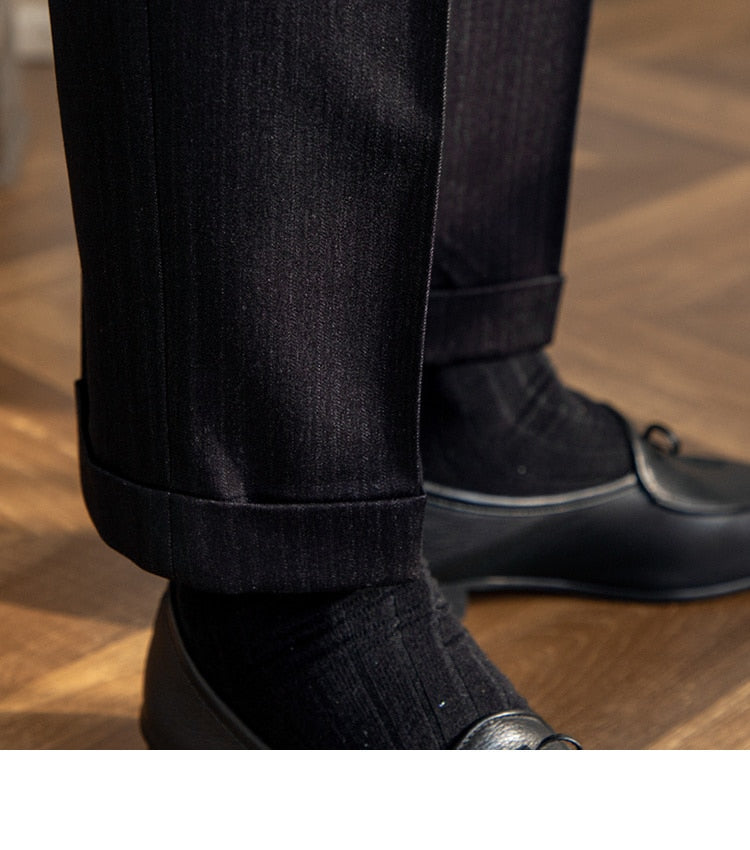 sanyamk High Waist Business Dress Pants Men Ankle Length Office Social Slim Fit Suit Pant Classic Streetwear Trousers Pantalones Hombre