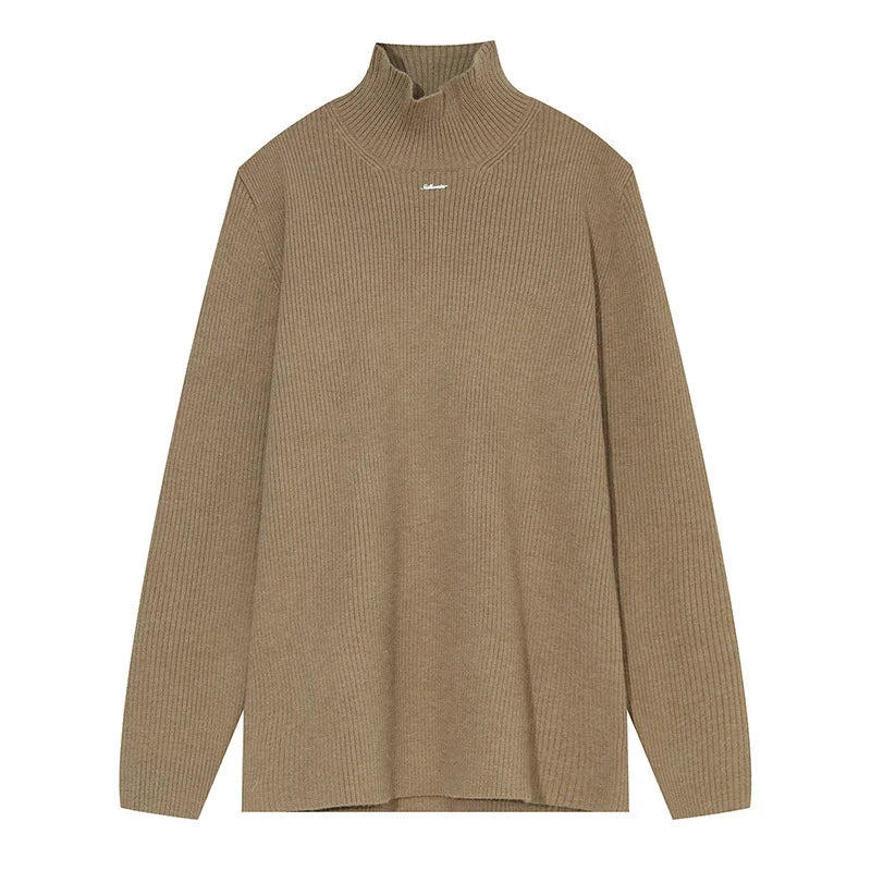 Bonsir - Wear Men's Autumn Winter New Turtleneck Sweater Korean Tide Simple Metal Accessories Design Knitted Pullover Tops 2Y2424