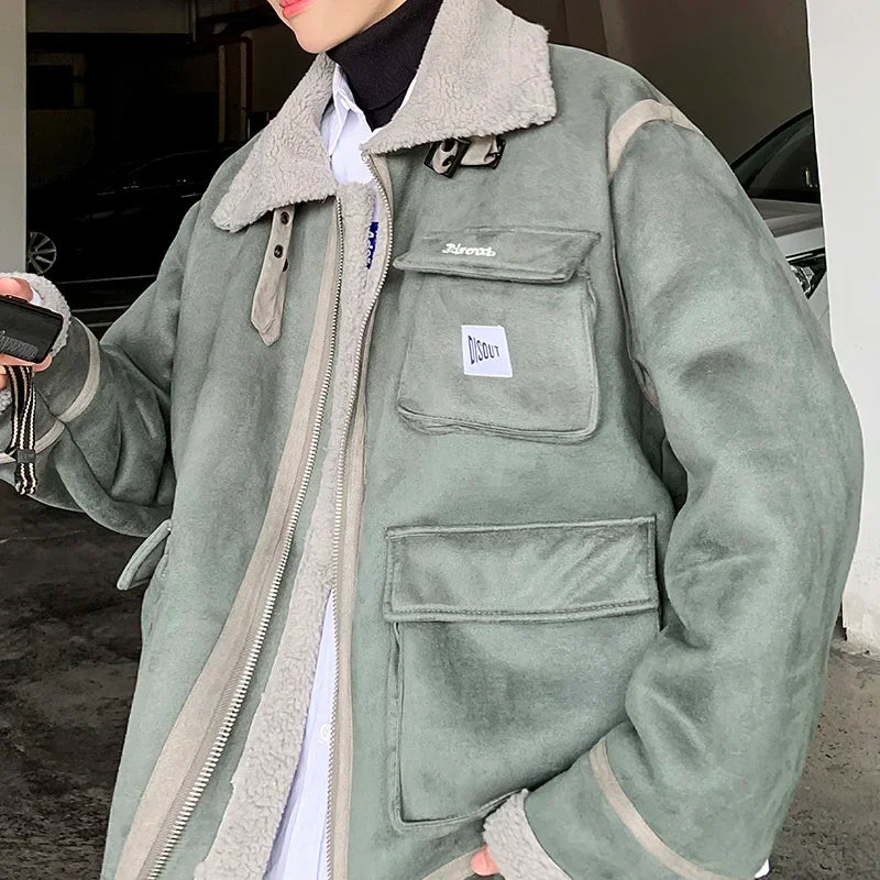 sanyamk Winter Leather and Fur Integrated Cotton Clothes Men Jackets Warm Coat Autumn Streetwear Harajuku New Korean Unisex Top Coat