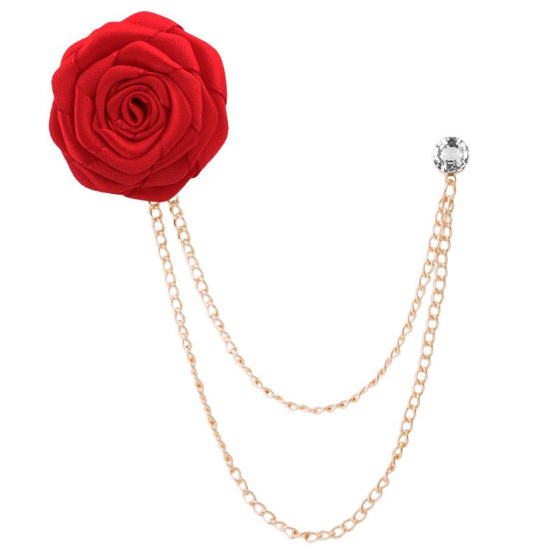 Korean Bridegroom Wedding Brooches Cloth Art Hand-made Rose Flower Brooch Lapel Pin Badge Tassel Chain Men's Suit Accessories
