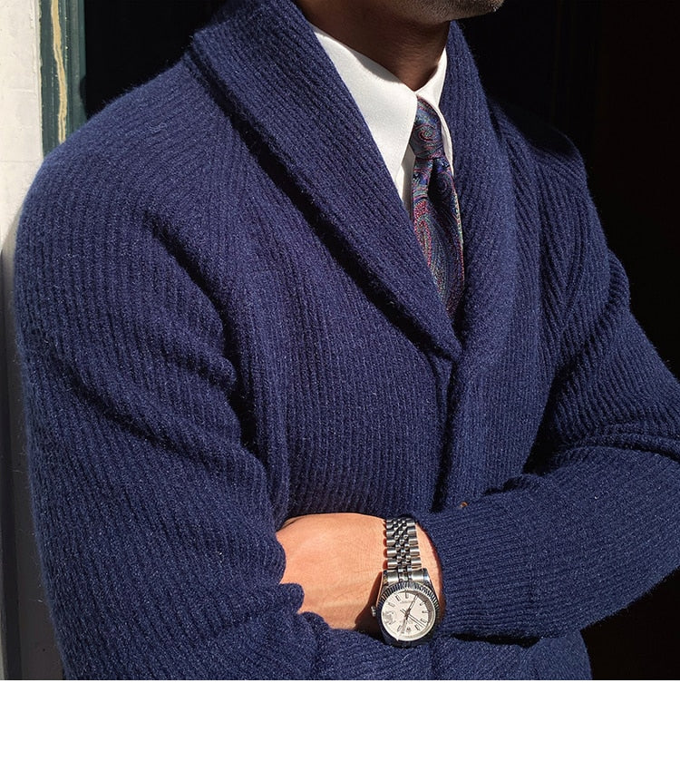 Bonsir Fall lapel Sweater Cardigan Men Knitting Pocket Sweaters Winter Warm Coat Men Single Breasted Top Cardigan Sexy Pleated Sweater