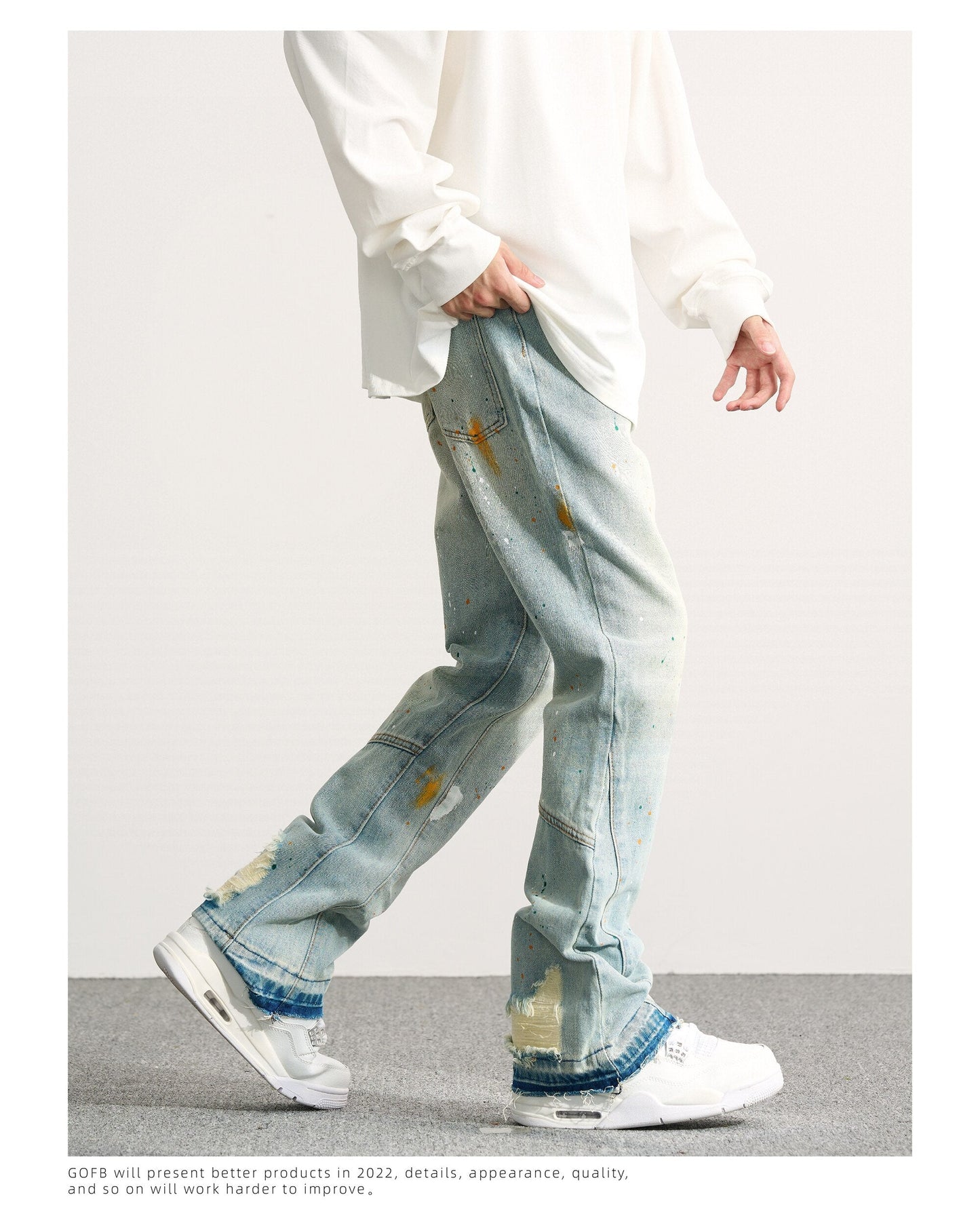 sanyamk High Street Wide Jeans Graffiti Micro Horn Jeans Vintage Hip Hop Denim Flared Pants Men Fashion Speckle Ink Wide Leg Washed Jean