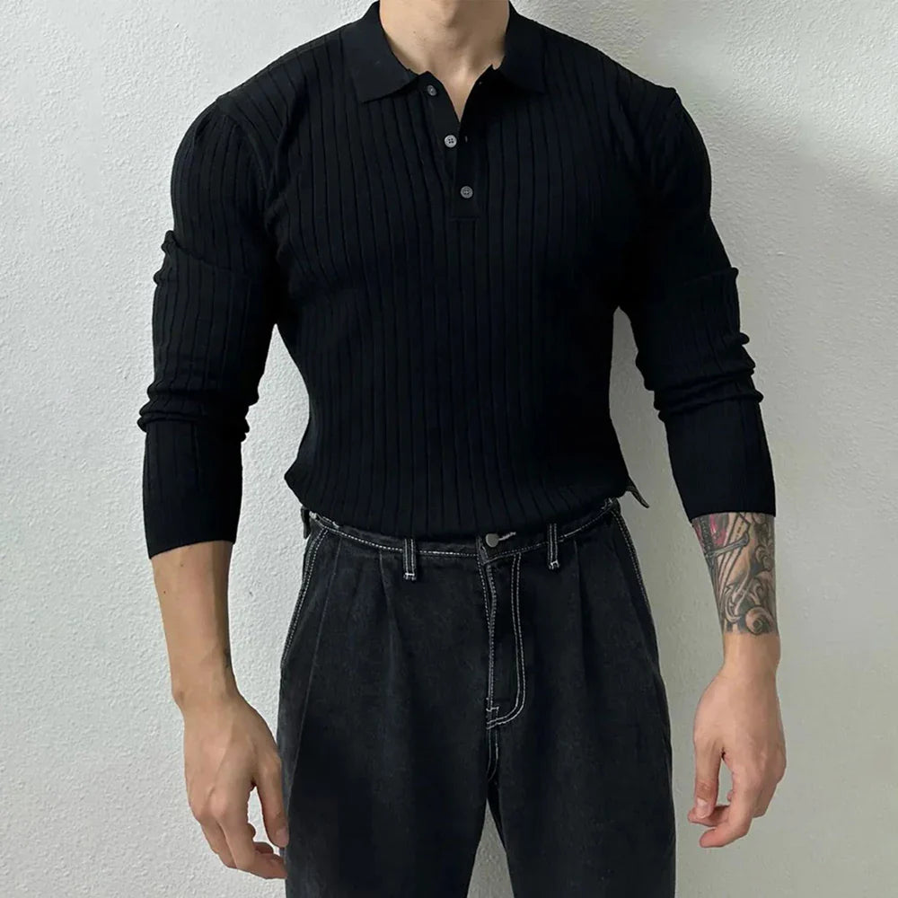 sanyamk Mens Shaping Casual Long Sleeve Sweater 2024 New Genderless Fashion Youth Trend Slim Solid Color Long Sleeve Polo Shirt Unisex