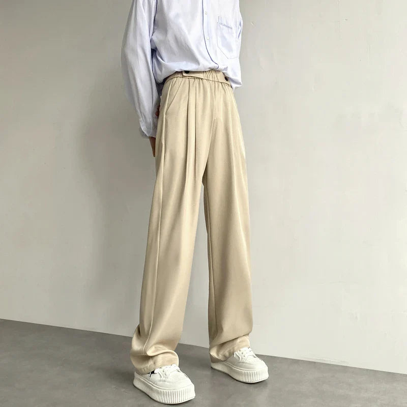 sanyamk - Khaki Black Suit Pants Men Fashion Social Mens Dress Pants Korean Loose Wide Leg Pants Mens Straight Casual Trousers M-2XL