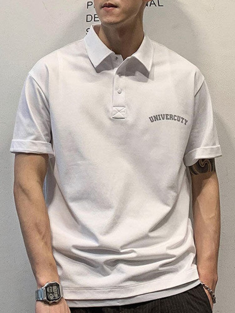 sanyamk Men's Casual Button Polo Shirts Solid Color American Retro Running Short Sleeve Polo t shirt homme Summer Business T-Shirts Top