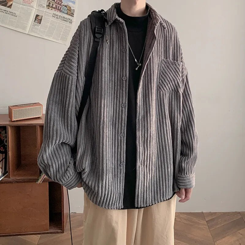Bonsir Thicken Corduroy Shirt Men Fashion 4-color Retro Casual Thick Shirts Mens Streetwear Korean Loose Long Sleeve Shirt Men M-2XL