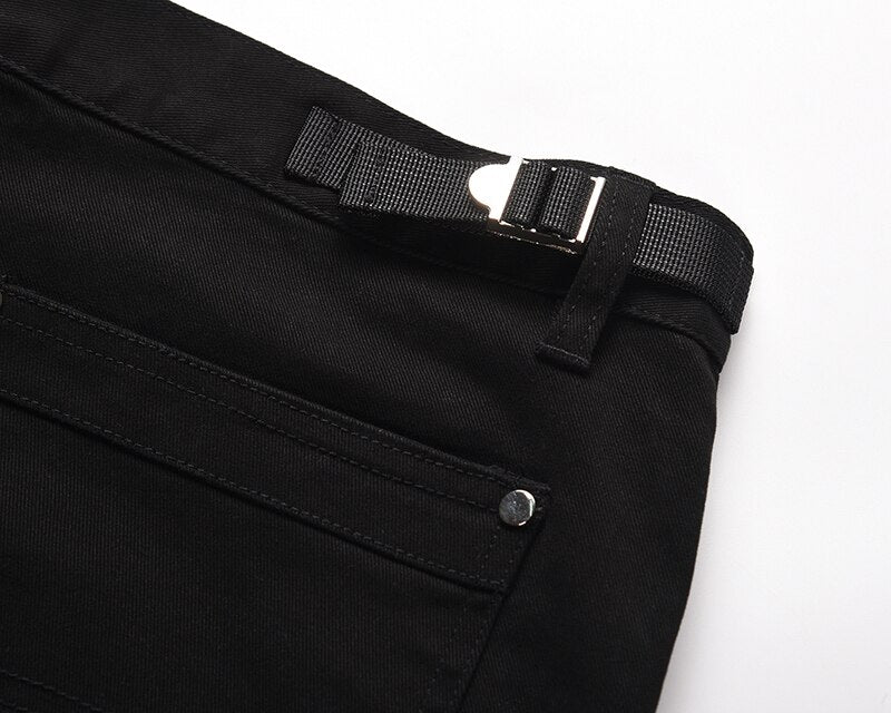 Bonsir Back Ankle Zipper Spliced Straight Flare Pants Mens High Street Washed Retro Loose Casual Jeans Hip Hop Denim Trousers