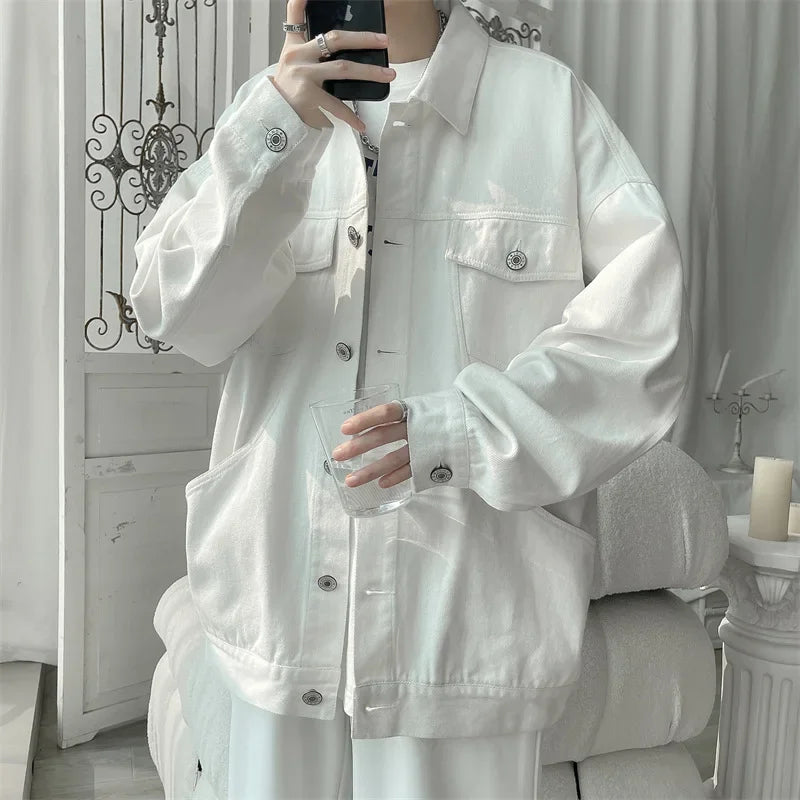 BONSIR - Men's Spring and Autumn Season New Fashion Casual Wash Cotton Jacket Coat Loose Large Jacket