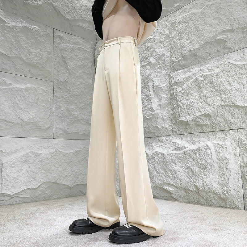 sanyamk Solid Color Suit Pants Men Fashion Society Mens Dress Pants Korean Loose Straight Flared Pants Mens Office Formal Trousers M-2XL