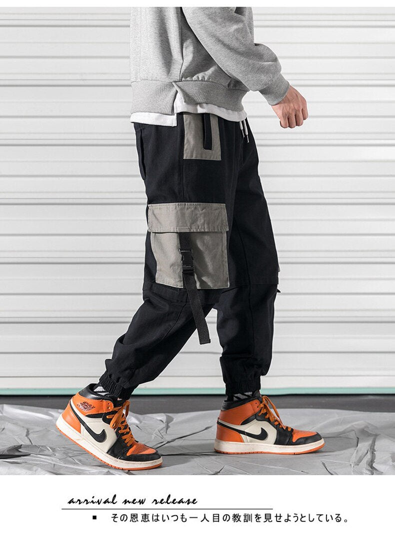 sanyamk Patchwork Big Pocket Cargo PantsStreetwear Harem Pants Men Overalls Mens Baggy Harajuku Hip Hop Trousers Casual Track Pant