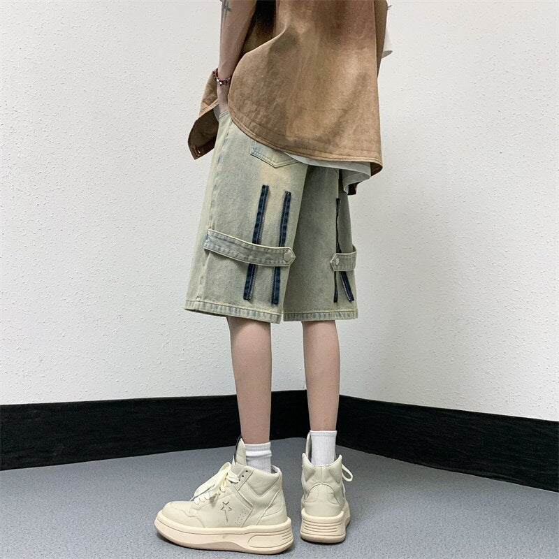 Bonsir American High Street jean Shorts Men's Summer Loose Fashion Zipper Design Short Pants Man Vintage Streetwear Y2k Outdoor Shorts