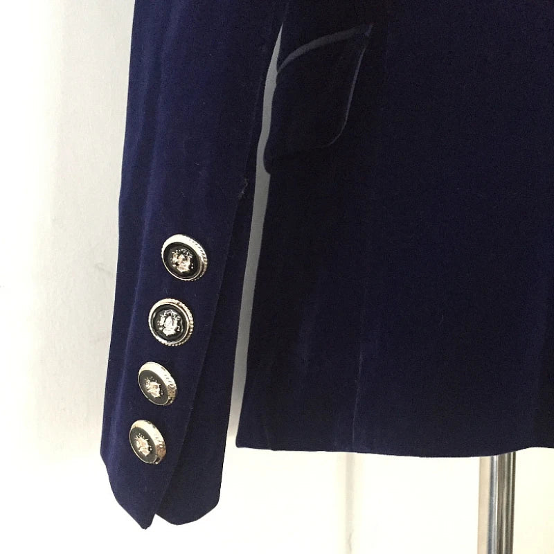 sanyamk - Dark Blue Black Blazer Women Spring Autumn Long Sleeve Velvet Coats Shawl Collar Single Button Blazers Women Jacket Coat Female