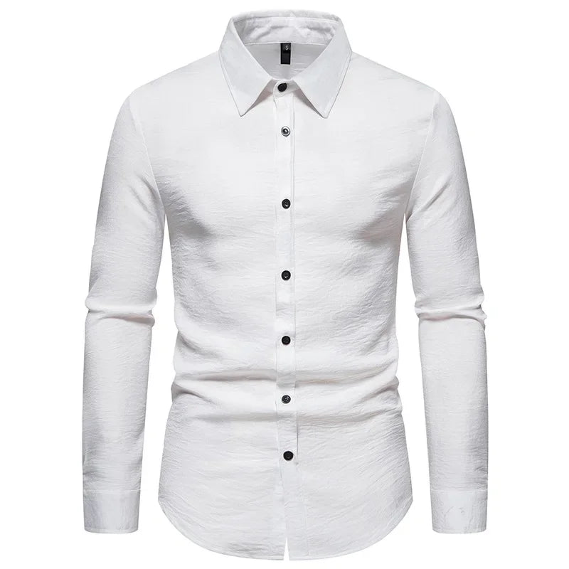 BONSIR - Autumn/Winter New Shirt Men's Solid Color Fashion Casual Long Sleeve Shirt Trendy Top Men