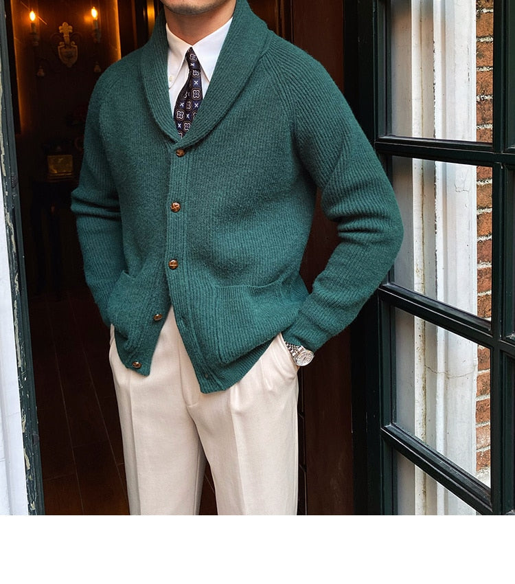 Bonsir Fall lapel Sweater Cardigan Men Knitting Pocket Sweaters Winter Warm Coat Men Single Breasted Top Cardigan Sexy Pleated Sweater