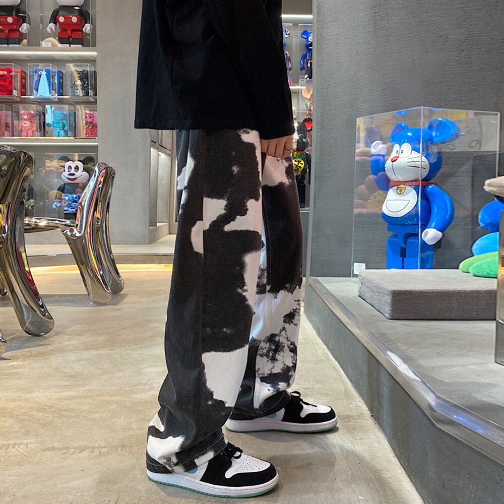 sanyamk Men Y2k Tie Dye Baggy Jeans New Loose Vintage Denim Trousers Male Streetwear Kpop Causal Straight Wide Leg Pants Genderless