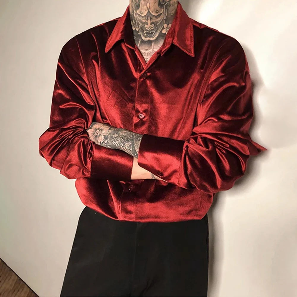 sanyamk Hong Kong Style New Trendy Shiny Long-Sleeve Gold Velvet Shirts Unisex Fashion Temperament Casual Shirts Jackets For Couples