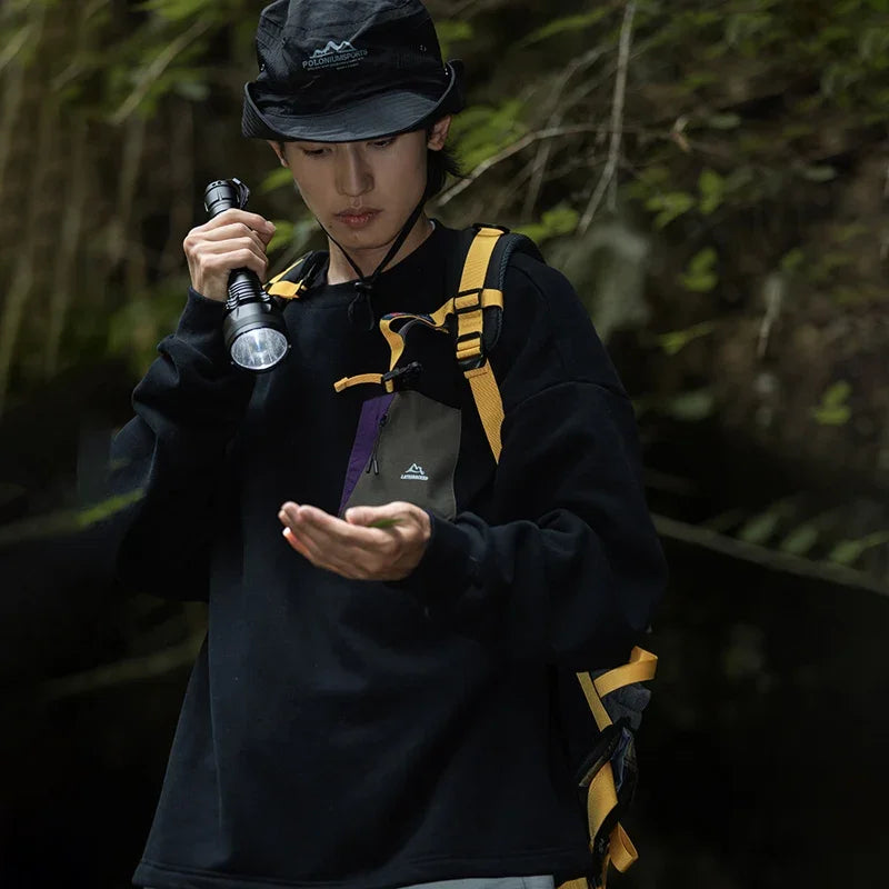 sanyamk - Hem Drawstring Black Sweatshirts Man 2024 Autumn Winter New O Neck Zipper Fashion Baggy Men Pullover Casual Couple Tops