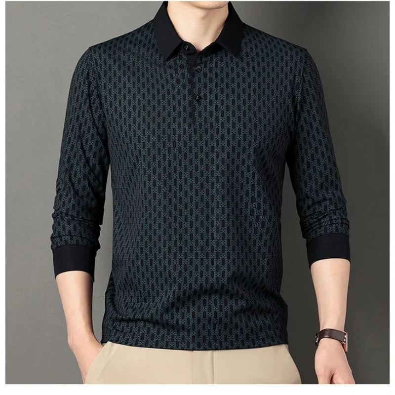 sanyamk - Autumn and Winter New Simplicity Versatile Commuter Men's Clothing Splice Button Polo Long Sleeve Solid Color POLO Shirt