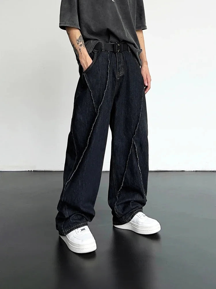 sanyamk Hip Hop Distressed Shabby Jeans Pants Men Ripped Patchwork Denim Trousers Male Oversize Loose Japanese Streetwear 5XL
