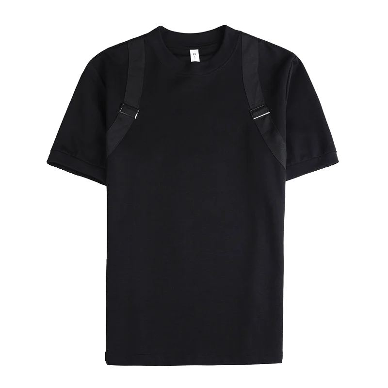 sanyamk - Chic Men's Straps T-shirts Short Sleeve Tee Black White Cotton Stretch Casual Slim FIt Clothing Fashion Summer Tops Man